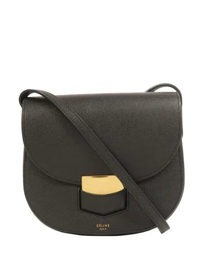 Pre-owned Celine Ghw Trotteur Leather Crossbody Bag In Black