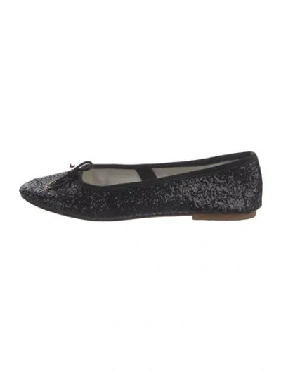 Pre-owned Celine Glitter Bow Accents Ballet Flats In Black