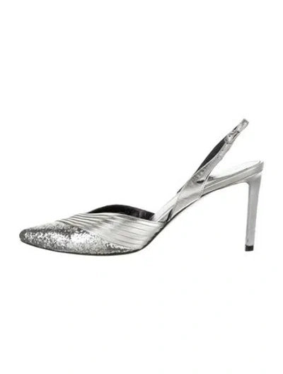 Pre-owned Celine Glitter Glitter Accents Slingback Pumps In Silver