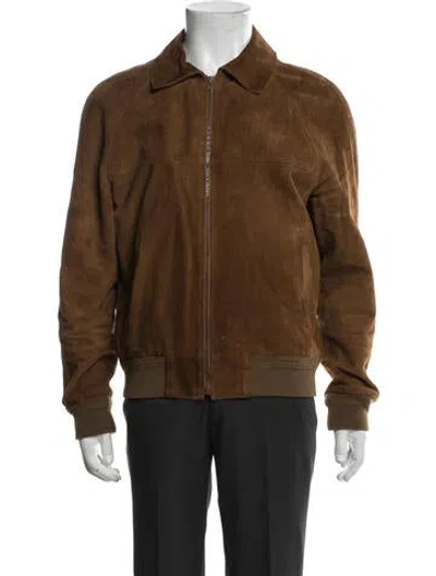 Pre-owned Celine Goat Leather Bomber Jacket In Brown