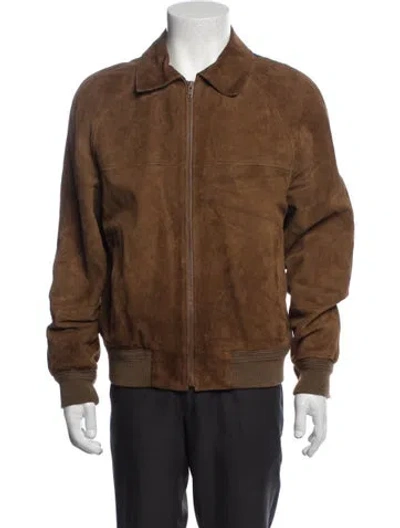 Pre-owned Celine Goat Leather Bomber Jacket In Brown