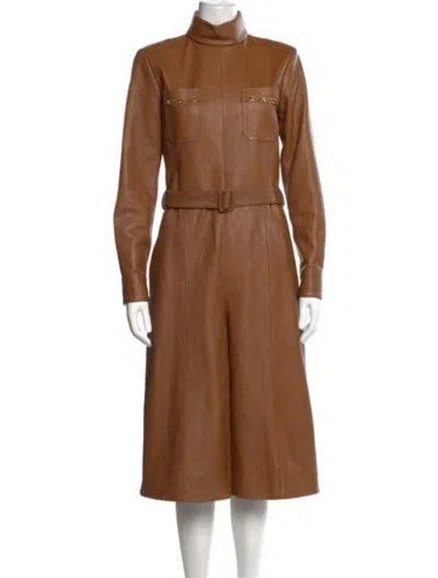 Pre-owned Celine Goat Leather Mock Neck Jumpsuit W/ Tags In Brown