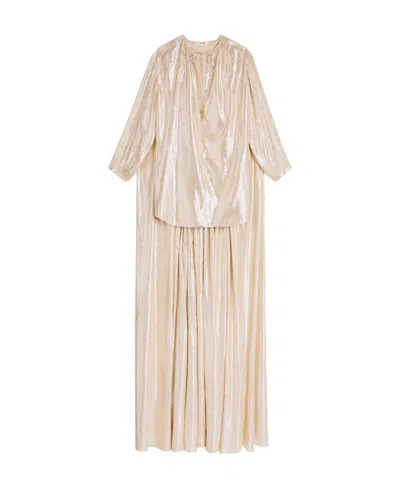 Celine Gold And Silver Mink Leather Canopy Mini Dress In Nude