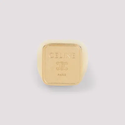 Celine Gold Brass Square Signet Ring