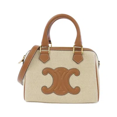 Pre-owned Celine Gold Canvas Leather Handbag Shoulder Bag ()