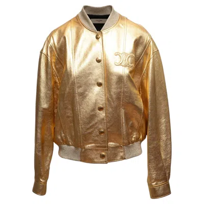 Pre-owned Celine Gold  Metallic Leather Bomber Jacket Size Fr 36 In Brown