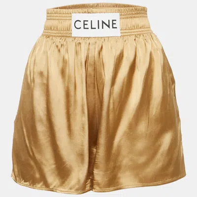 Pre-owned Celine Gold Crepe Logo Patch Shorts S