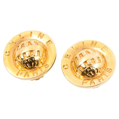 Pre-owned Celine Gold Tone Logo Circular Clip On Earrings In Multiple