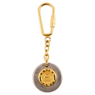Pre-owned Celine Gold Tone Round Caleche And Chain Key Ring In Multi