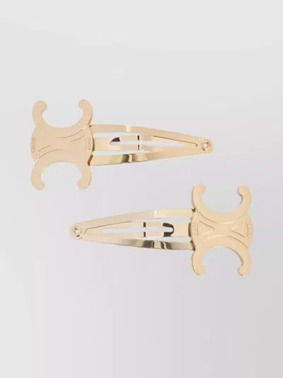 Celine Gold-tone Snap Hair Clips In Unique Shape