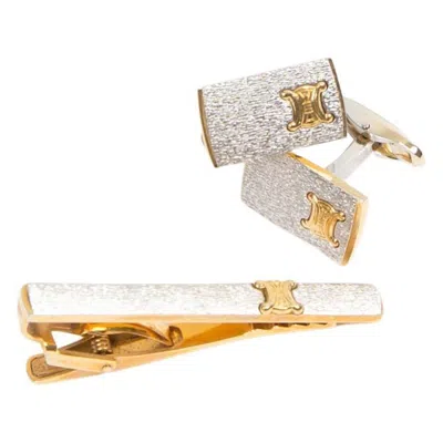Pre-owned Celine Gold-tone “triomphe” Tie Clip And Cufflinks Set In Multi