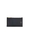 Celine Grain Noodle Calfskin Zipper Compact Card Bag In Black
