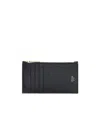 Celine Grain Noodle Calfskin Zipper Compact Card Bag In Black