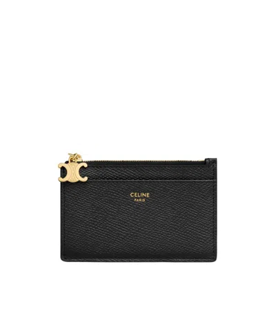 Celine Grain Triomphe Zipper Card Bag In Black