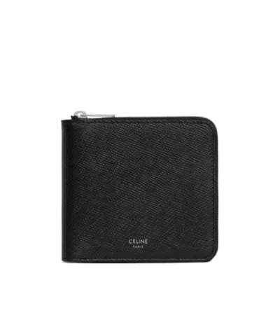 Celine Grain Zipper Double Fold Wallet In Black
