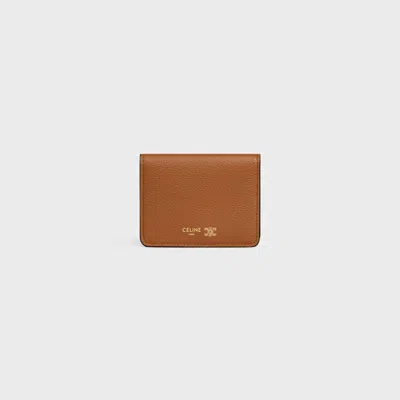 Celine Grained Leather Card Case In Tan