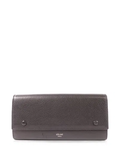 Pre-owned Celine Grained Leather Long Wallet In Black