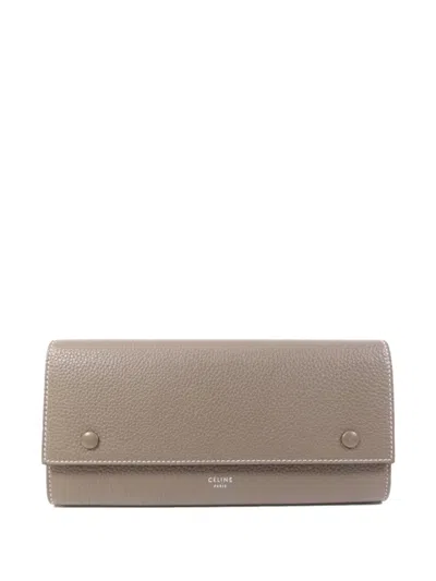 Pre-owned Celine Grained Leather Long Wallet In Gray