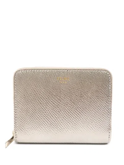 Pre-owned Celine Grained Leather Wallet In Silver
