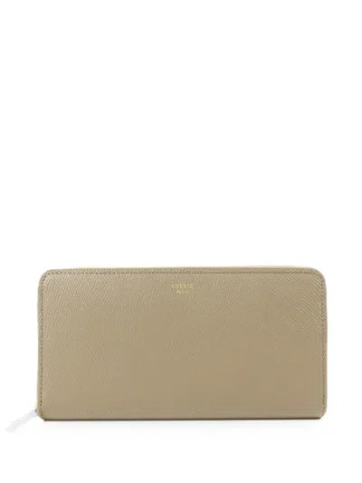 Pre-owned Celine Grained-leather Long Wallet In Neutral