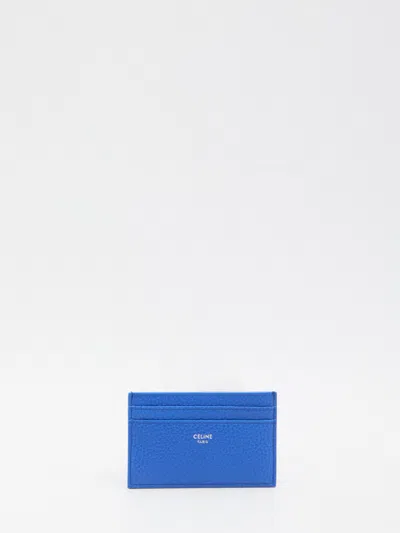 Celine Granata Calf Leather Card Holder In Blue