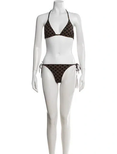 Pre-owned Celine Graphic Print Bikini W/ Tags In Brown