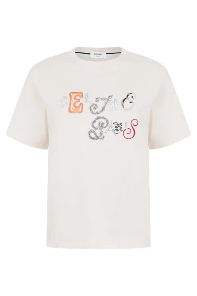 Celine Graphic Print Cotton T-shirt For Women In Green