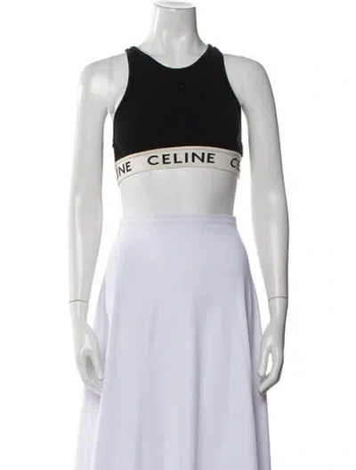 Pre-owned Celine Graphic Print Crew Neck Crop Top In Black