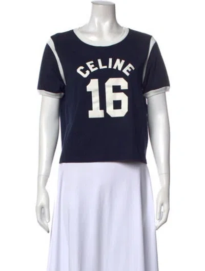 Pre-owned Celine Graphic Print Crew Neck Crop Top In Blue