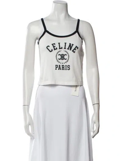 Pre-owned Celine Graphic Print Crew Neck Crop Top In Blue