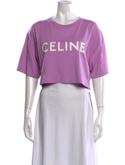 Pre-owned Celine Graphic Print Crew Neck Crop Top W/ Tags In Purple