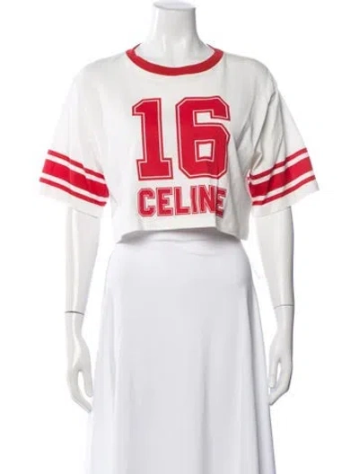 Pre-owned Celine Graphic Print Crew Neck Crop Top In White