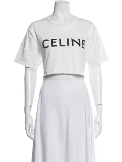 Pre-owned Celine Graphic Print Crew Neck Crop Top In White