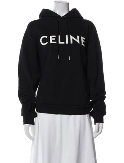 Pre-owned Celine Graphic Print Crew Neck Hoodie In Black