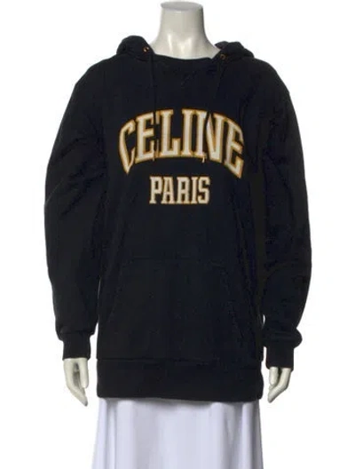 Pre-owned Celine Graphic Print Crew Neck Hoodie In Black