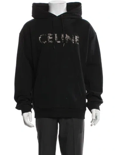 Pre-owned Celine Graphic Print Crew Neck Hoodie In Black