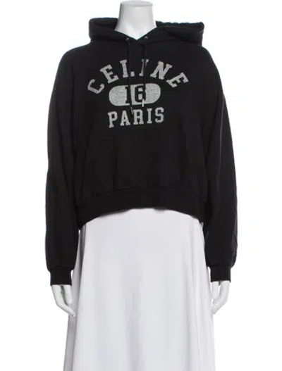 Pre-owned Celine Graphic Print Crew Neck Hoodie In Black