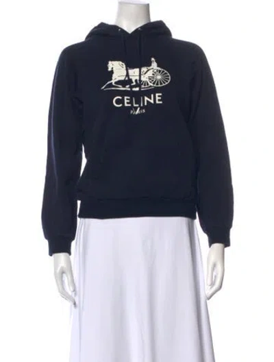 Pre-owned Celine Graphic Print Crew Neck Hoodie In Black