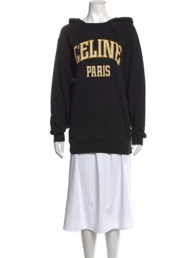 Pre-owned Celine Graphic Print Crew Neck Hoodie In Black