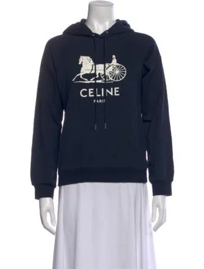 Pre-owned Celine Graphic Print Crew Neck Hoodie In Blue