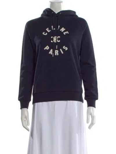 Pre-owned Celine Graphic Print Crew Neck Hoodie In Blue