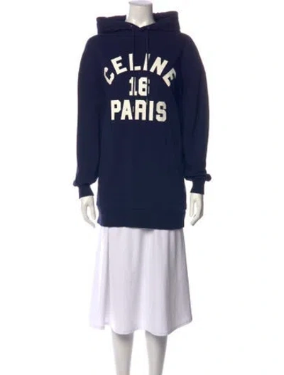 Pre-owned Celine Graphic Print Crew Neck Hoodie In Blue