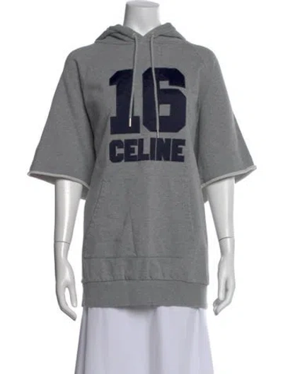 Pre-owned Celine Graphic Print Crew Neck Hoodie In Gray