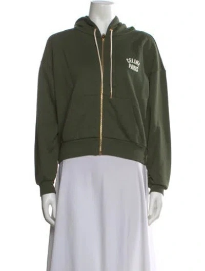 Pre-owned Celine Graphic Print Crew Neck Hoodie In Green