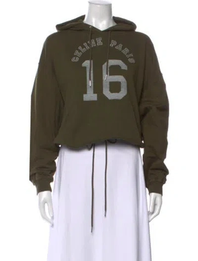 Pre-owned Celine Graphic Print Crew Neck Hoodie In Green
