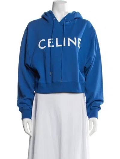 Pre-owned Celine Graphic Print Crew Neck Hoodie W/ Tags In Blue