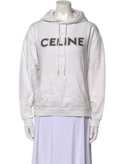 Pre-owned Celine Graphic Print Crew Neck Hoodie In White