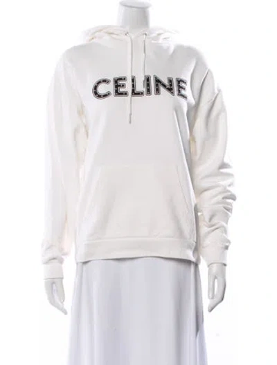Pre-owned Celine Graphic Print Crew Neck Hoodie In White