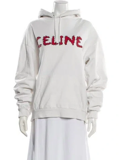 Pre-owned Celine Graphic Print Crew Neck Hoodie In White
