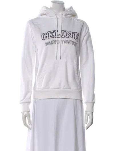 Pre-owned Celine Graphic Print Crew Neck Hoodie In White